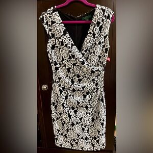 Ralph Lauren Floral Embroidered Black & White Dress